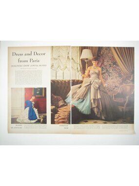 Vintage 1950s Life Magazine Fashion Pages Parisian Designers Dior Givenchy Gown